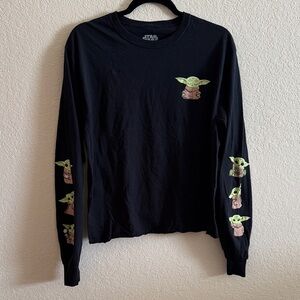 Star Wars Long Sleeve Baby Yoda Grogu Cropped Tee Shirt Top Size Medium